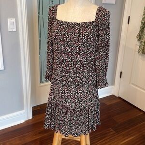 MNG dress mini length floral print puff gathered long sleeve square neckline